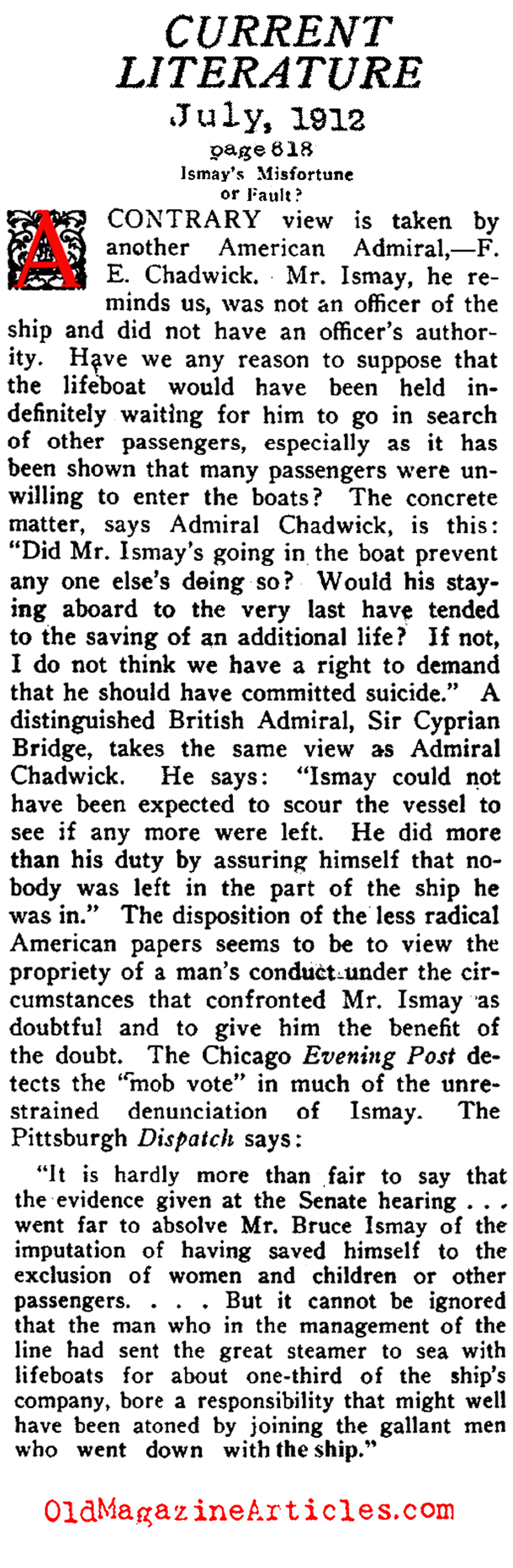 Weighing-In on Bruce Ismay (Current Literature Magazine, 1912)